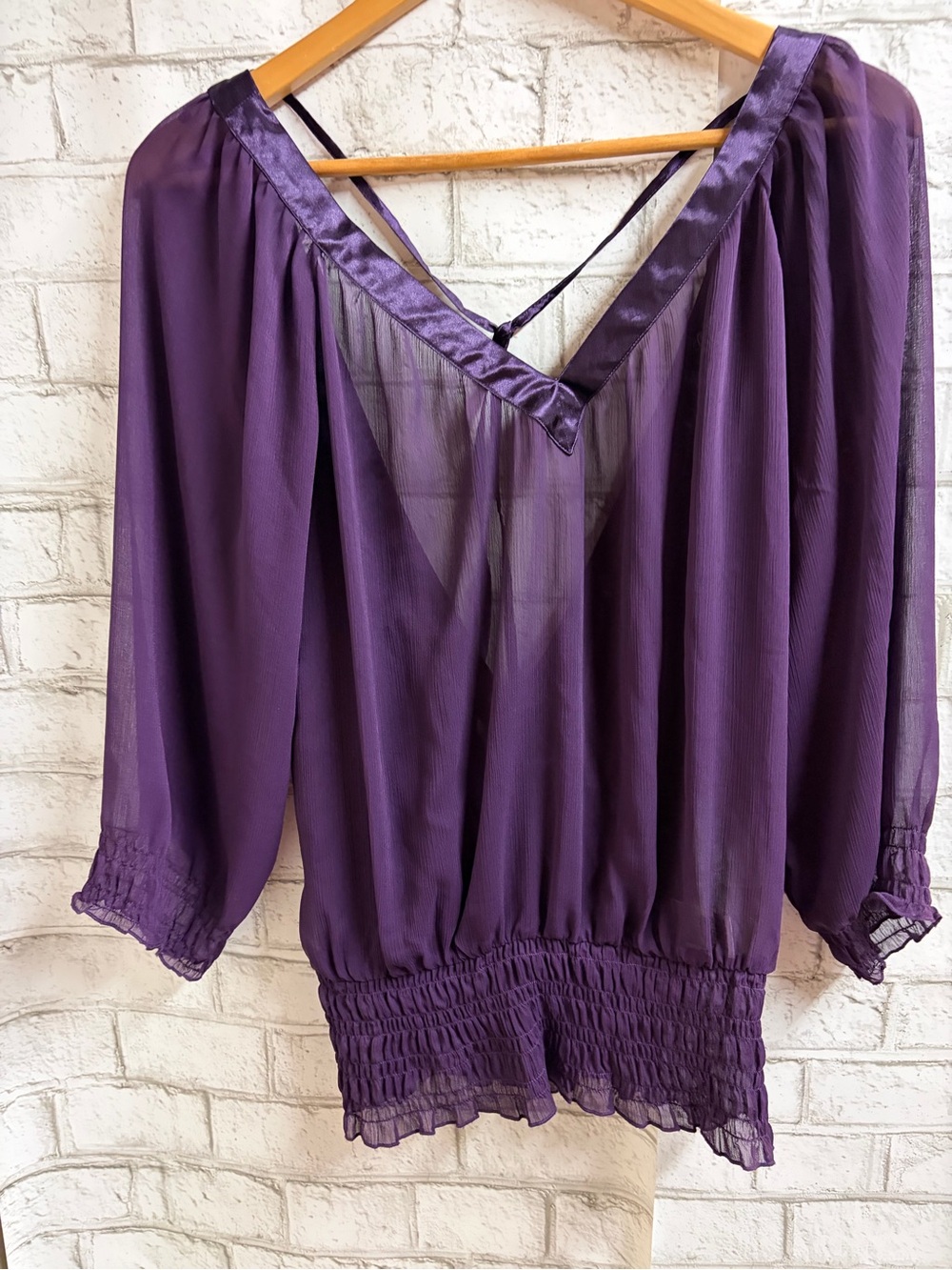 Guess Purple Sheer V-Neck Blouse